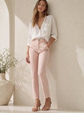 AG Tristan Tailored Trouser Pink Dust Stretch Denim Twill Slim Ankle Sz 25R USA